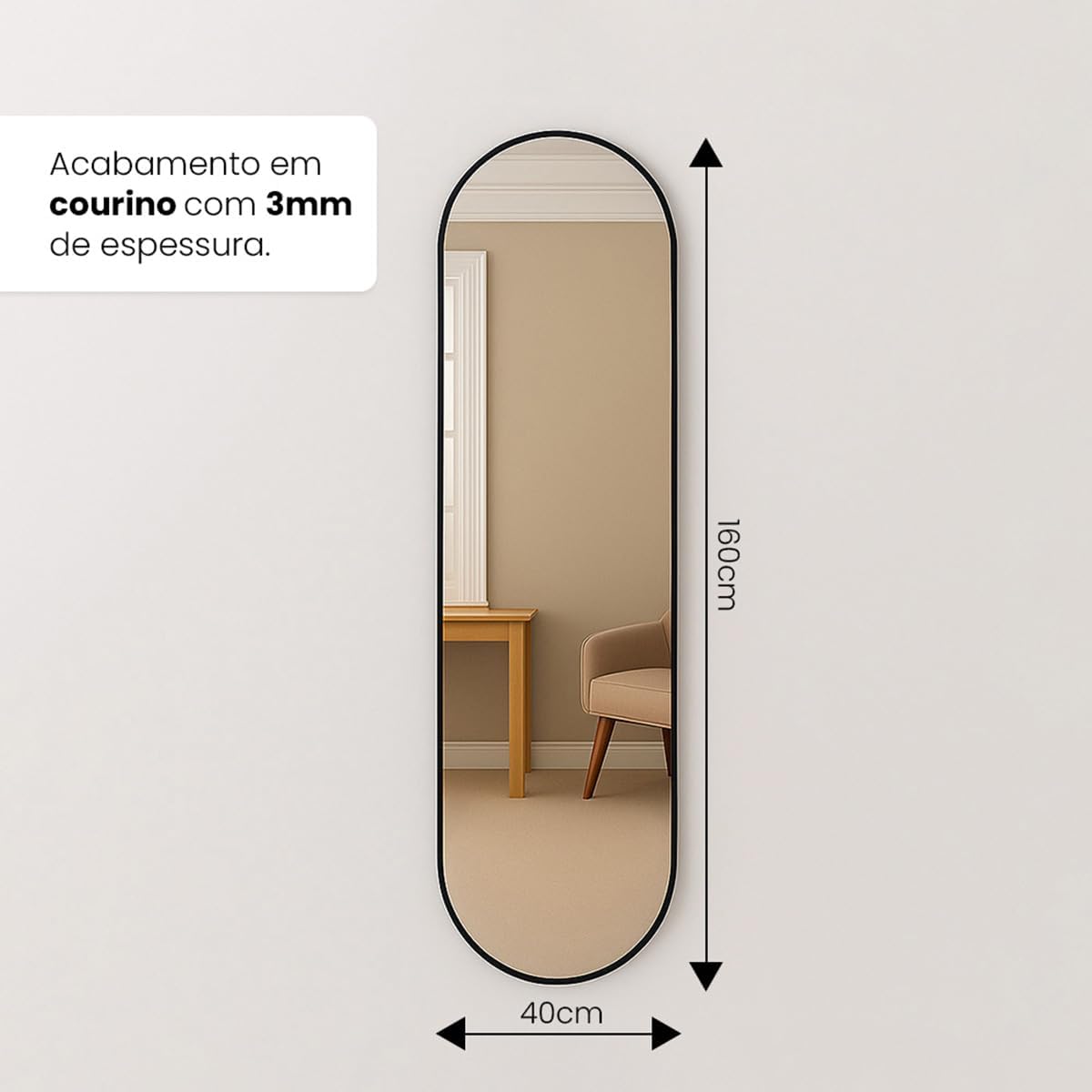 Espelho Cápsula Decoração Premium Do Tamanho Compacto ao Corpo Inteiro Design Moderno com Máxima Amplitude para Banheiro Quarto Sala Hall Camarim (Caramelo, 160x55)