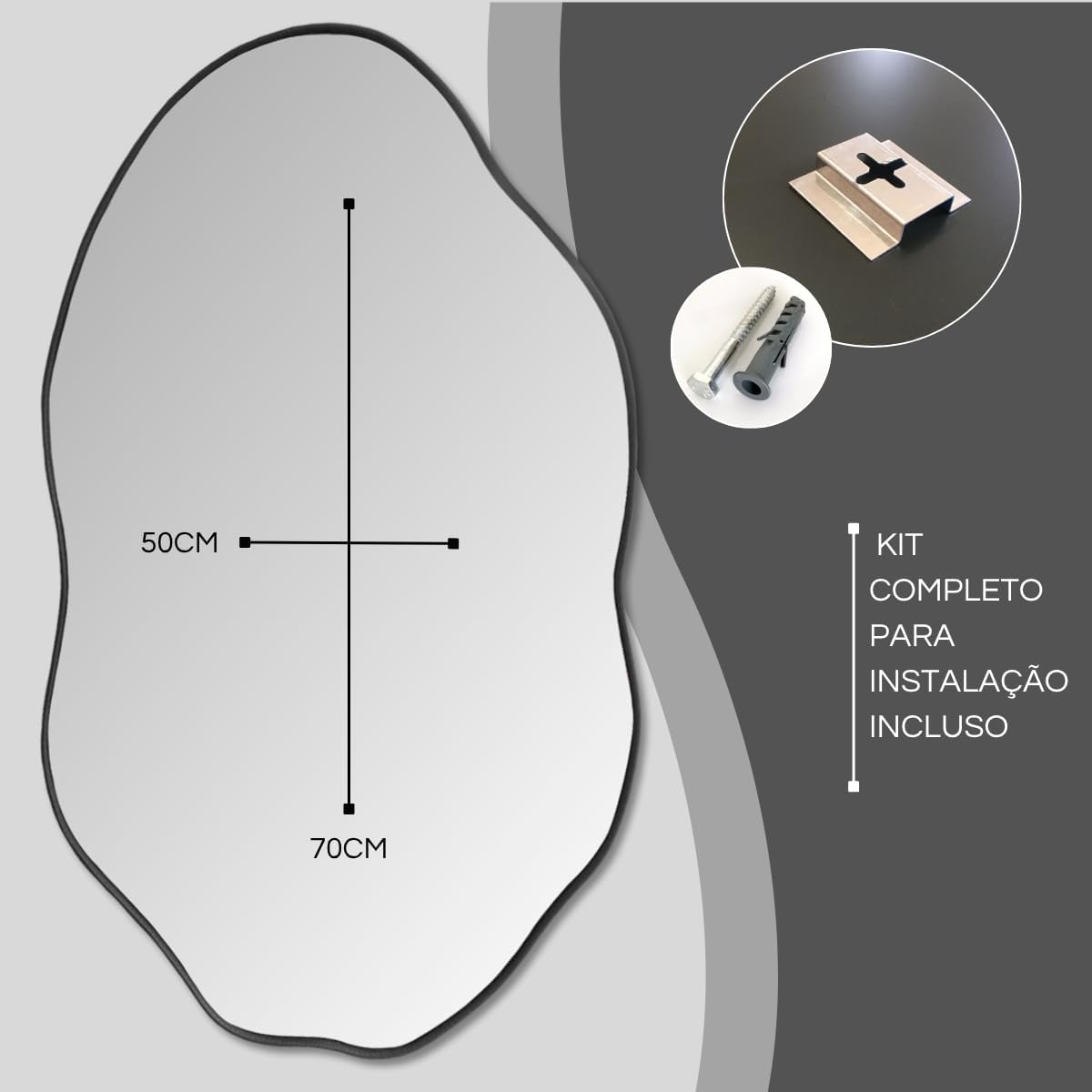 Kit 3 Espelhos Decorativos Orgânicos De Luxo com Moldura em Couro Preto – Moldura Premium Para Sala Quarto Hall Cozinha