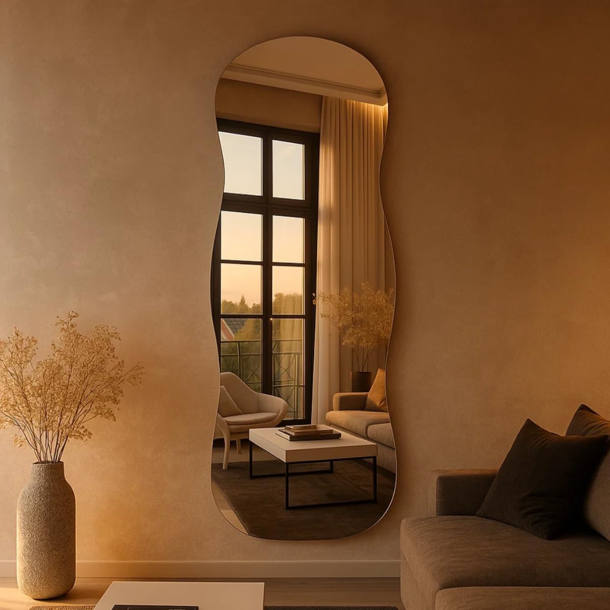 Espelho Orgânico Aura 90x40 cm – Design Moderno com Suporte