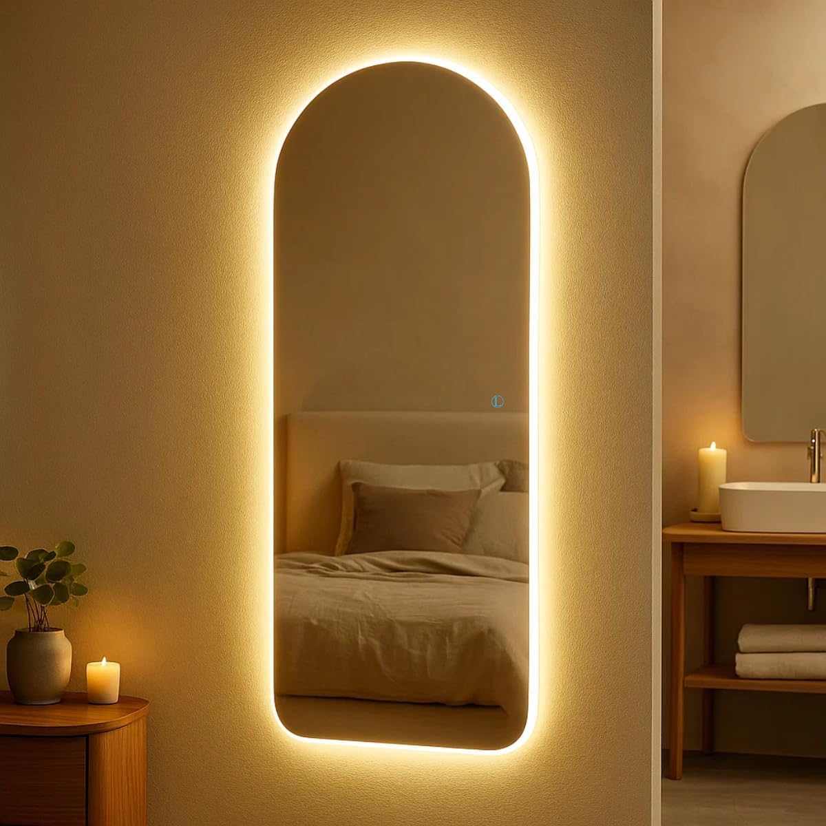 Espelho Arcos 90x40 cm com LED Touch – Iluminação Fria e Quente