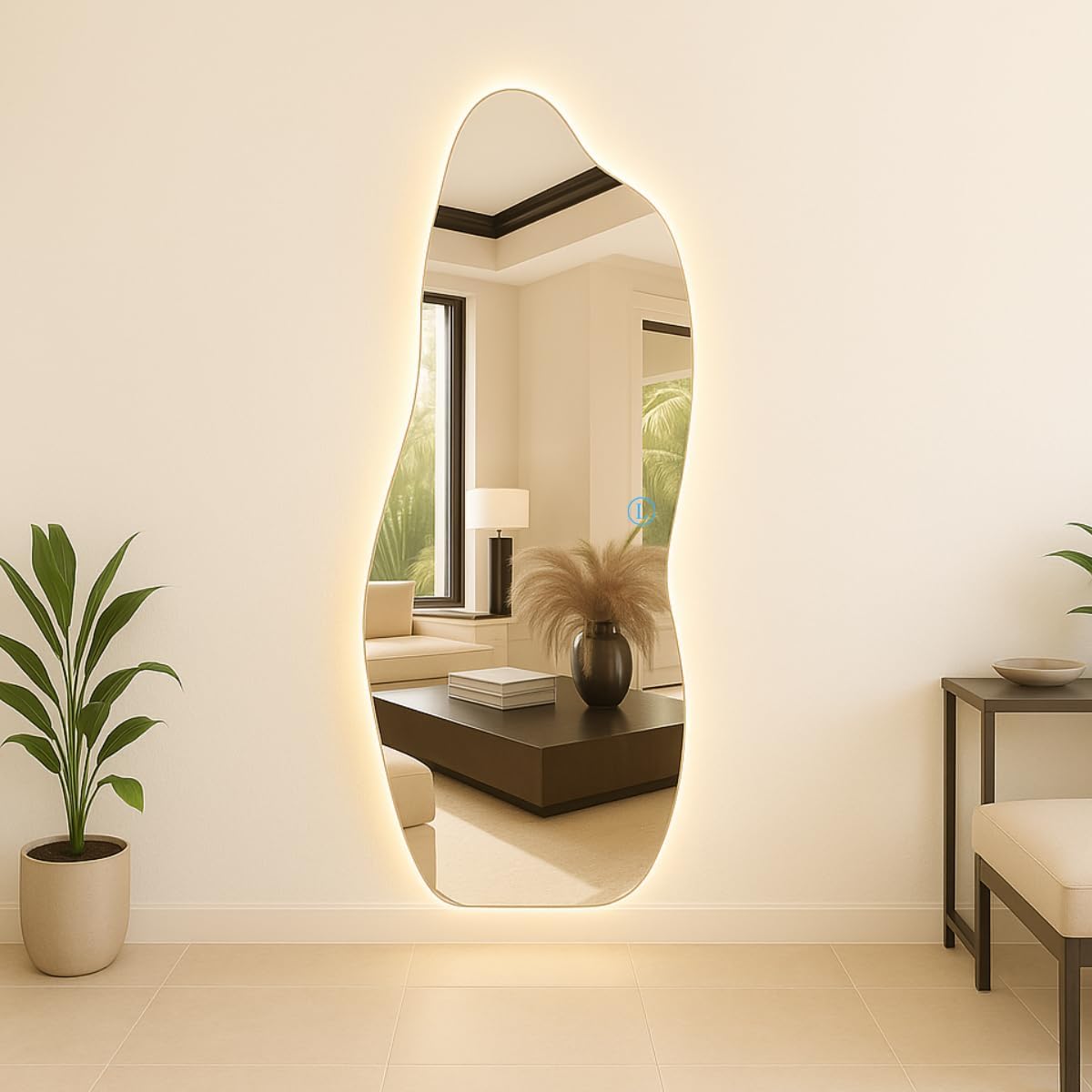 Espelho Orgânico Magnus 90x40 cm com LED Touch – 3 Cores de Iluminação