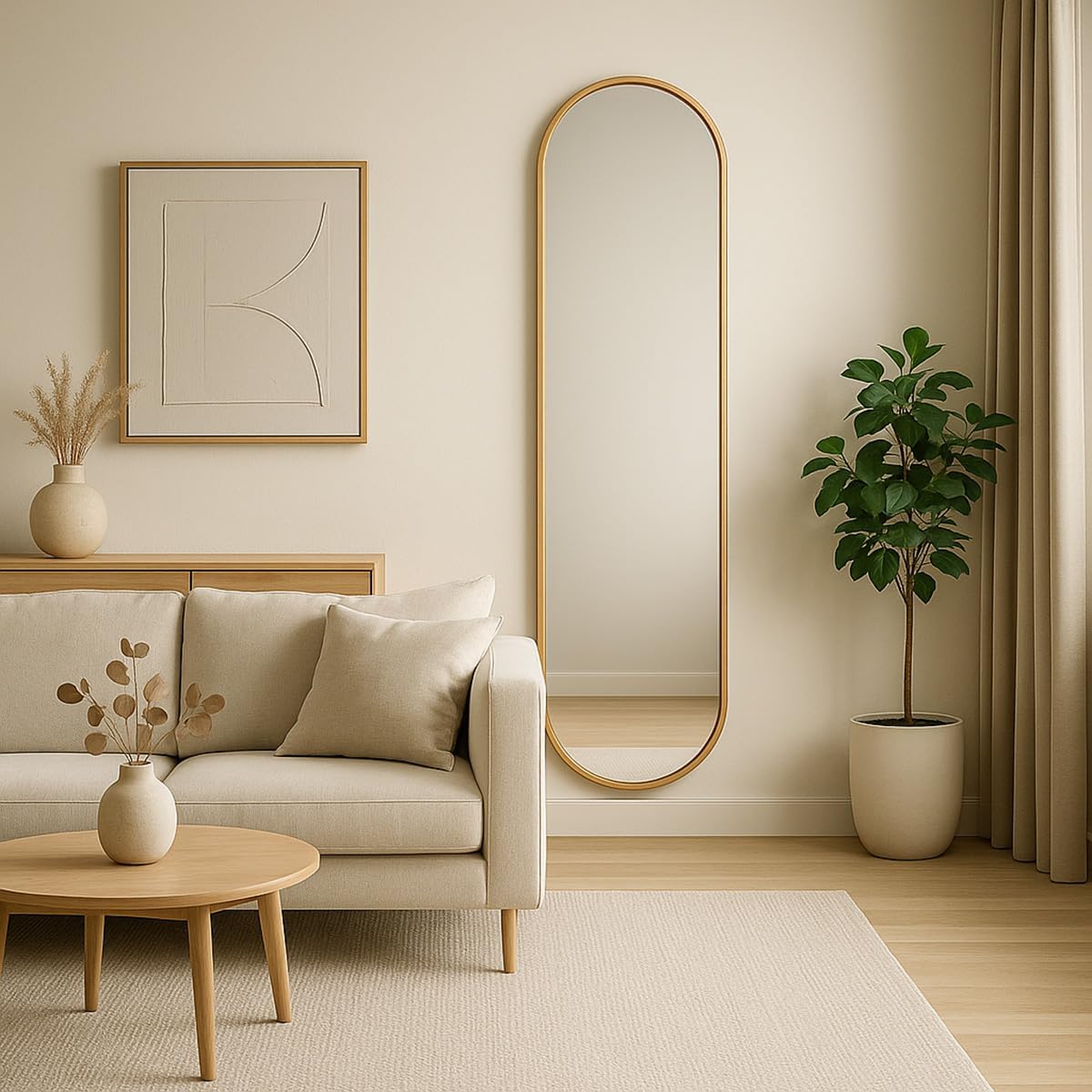 Espelho Cápsula Decoração Premium Do Tamanho Compacto ao Corpo Inteiro Design Moderno com Máxima Amplitude para Banheiro Quarto Sala Hall Camarim (Caramelo, 160x55)