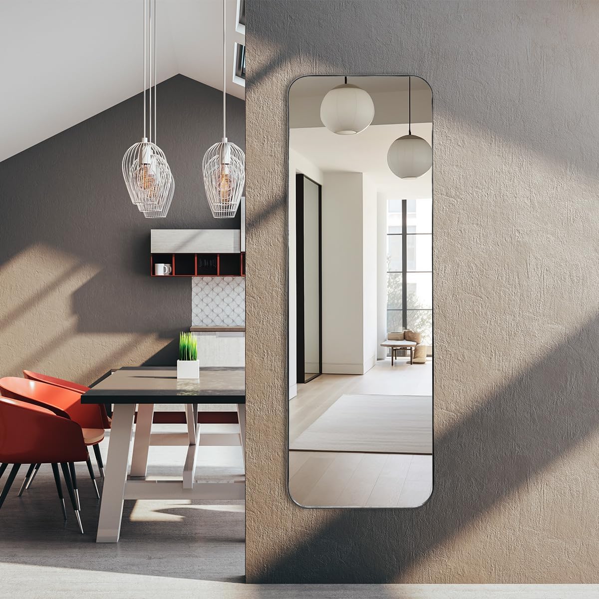 Espelho Retangular 150x50 Design Orgânico com Moldura em Couro Ecológico Para Sala Quarto Banheiro (Café)