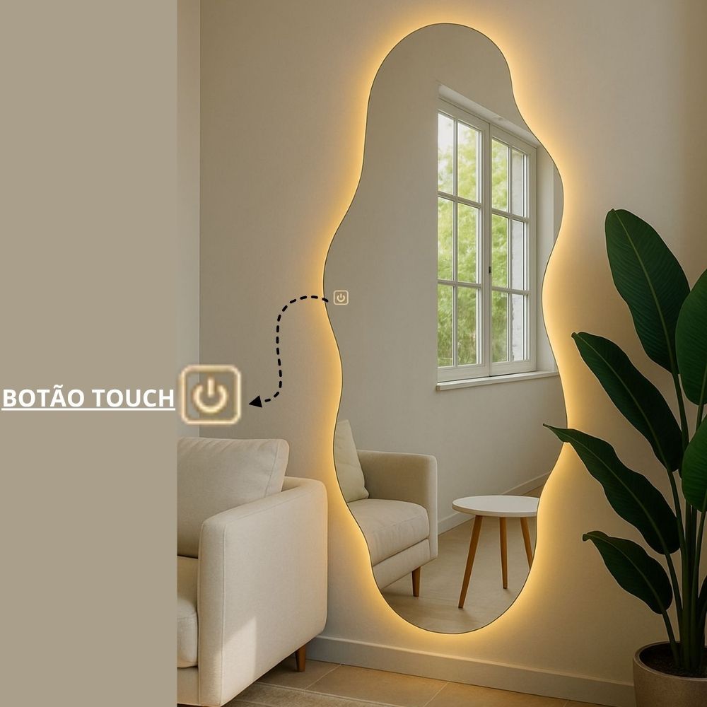 Espelho Orgânico Corpo Inteiro com LED Touch – Acompanha Fonte