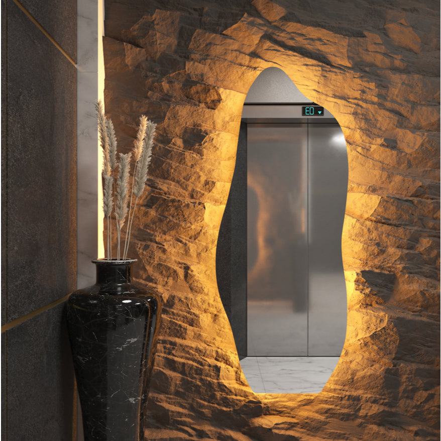 Espelho Orgânico Oval com LED 100 x 50 cm – Luz Branca e Amarela