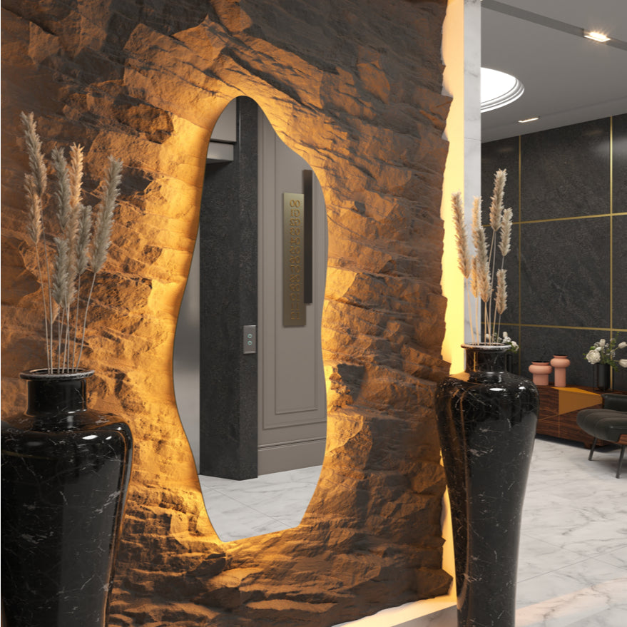 Espelho Orgânico Oval com LED 100 x 50 cm – Luz Branca e Amarela