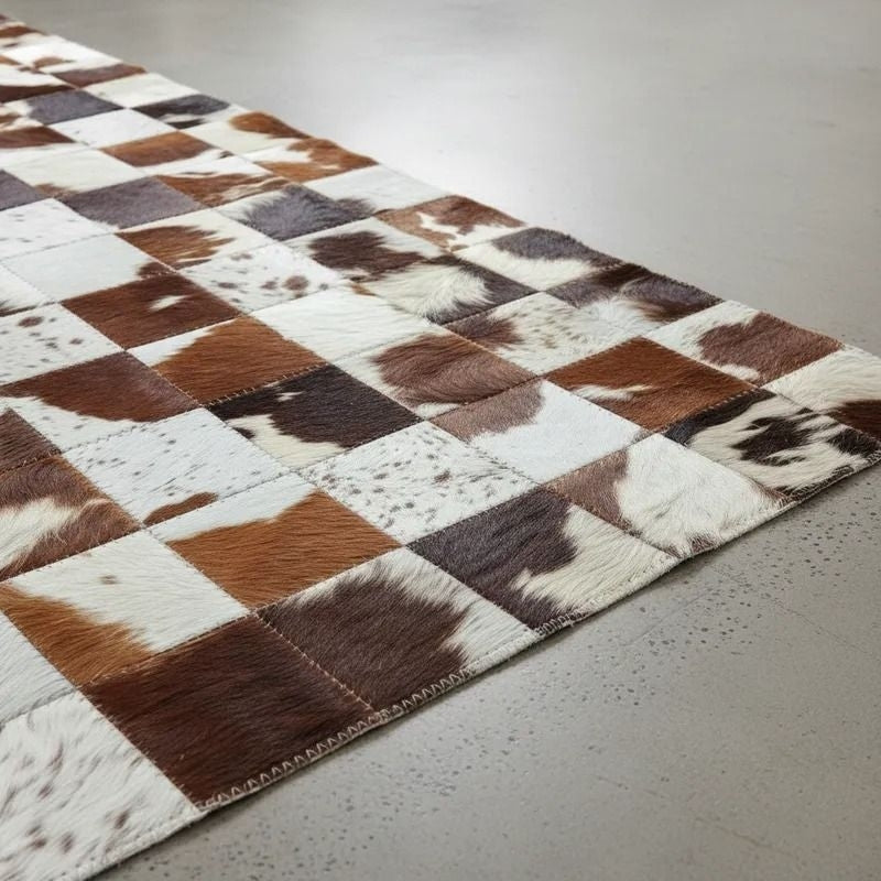 Tapete de Couro Malhado Marrom Castanho 1,50 x 2,00 m Sem Bordas