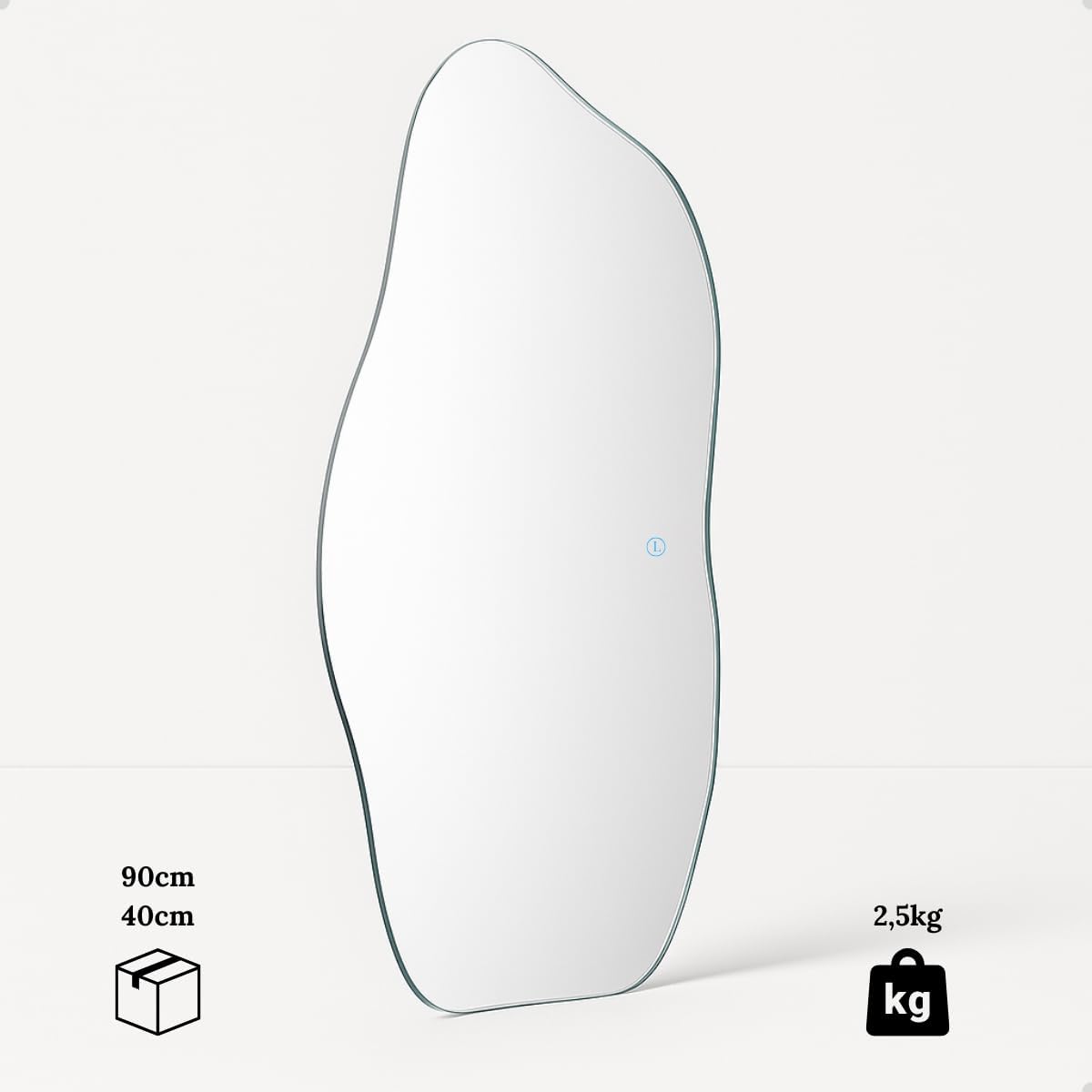 Espelho Orgânico Magnus 90x40 cm com LED Touch – 3 Cores de Iluminação