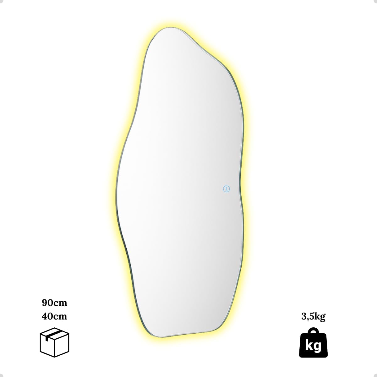 Espelho Orgânico Magnus 90x40 cm com LED Touch – 3 Cores de Iluminação