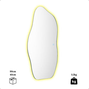 Espelho Orgânico Magnus 90x40 cm com LED Touch – 3 Cores de Iluminação