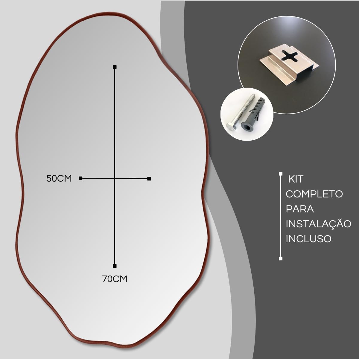 Kit 3 Espelhos Decorativos Orgânicos com Moldura em Couro Caramelo – Moldura Premium Para Sala Quarto Hall Cozinha