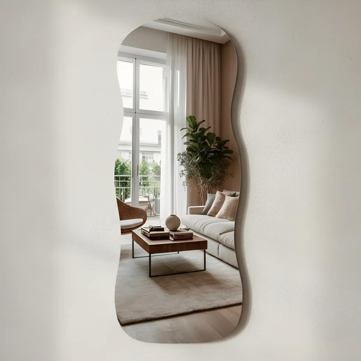 Espelho Aura Orgânico Lopazzi 90x40cm com Suporte Banheiro Quarto Sala Design Moderno Vidro Polido Decorativo Instalação Vertical e Horizontal