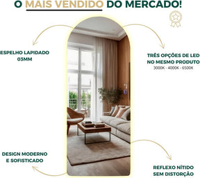 Espelho Arcos 90x40 cm com LED Touch – Iluminação Fria e Quente
