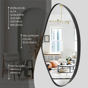 Kit 3 Espelhos Orgânicos de Luxo – Moldura em Couro Preto