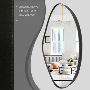 Kit 3 Espelhos Orgânicos de Luxo – Moldura em Couro Preto