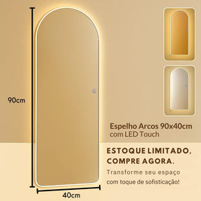 Espelho Arcos 90x40 cm com LED Touch – Iluminação Fria e Quente