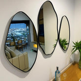 Kit 3 Espelhos Orgânicos de Luxo – Moldura em Couro Preto