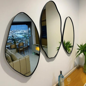 Kit 3 Espelhos Orgânicos de Luxo – Moldura em Couro Preto