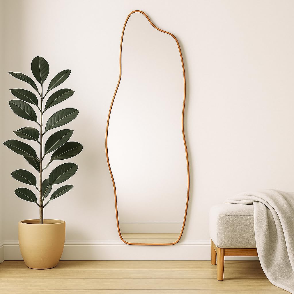 Espelho de Corpo Inteiro Orgânico Modelo Fogo 110x34cm com Cantos Arredondados Moldura Moderna e Toque de Sofisticação para Qualquer Ambiente (Preto)