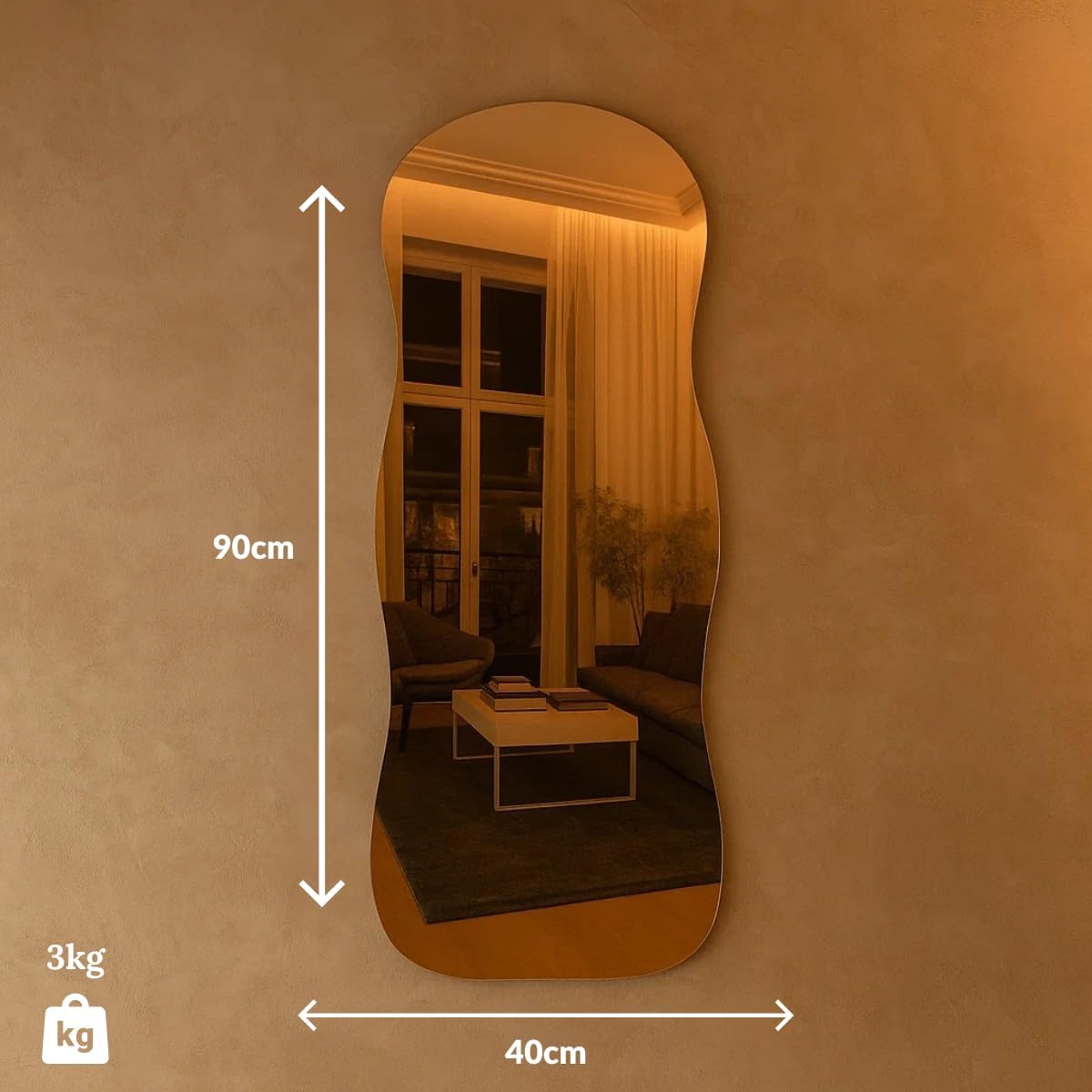 Espelho Orgânico Aura 90x40 cm – Design Moderno com Suporte