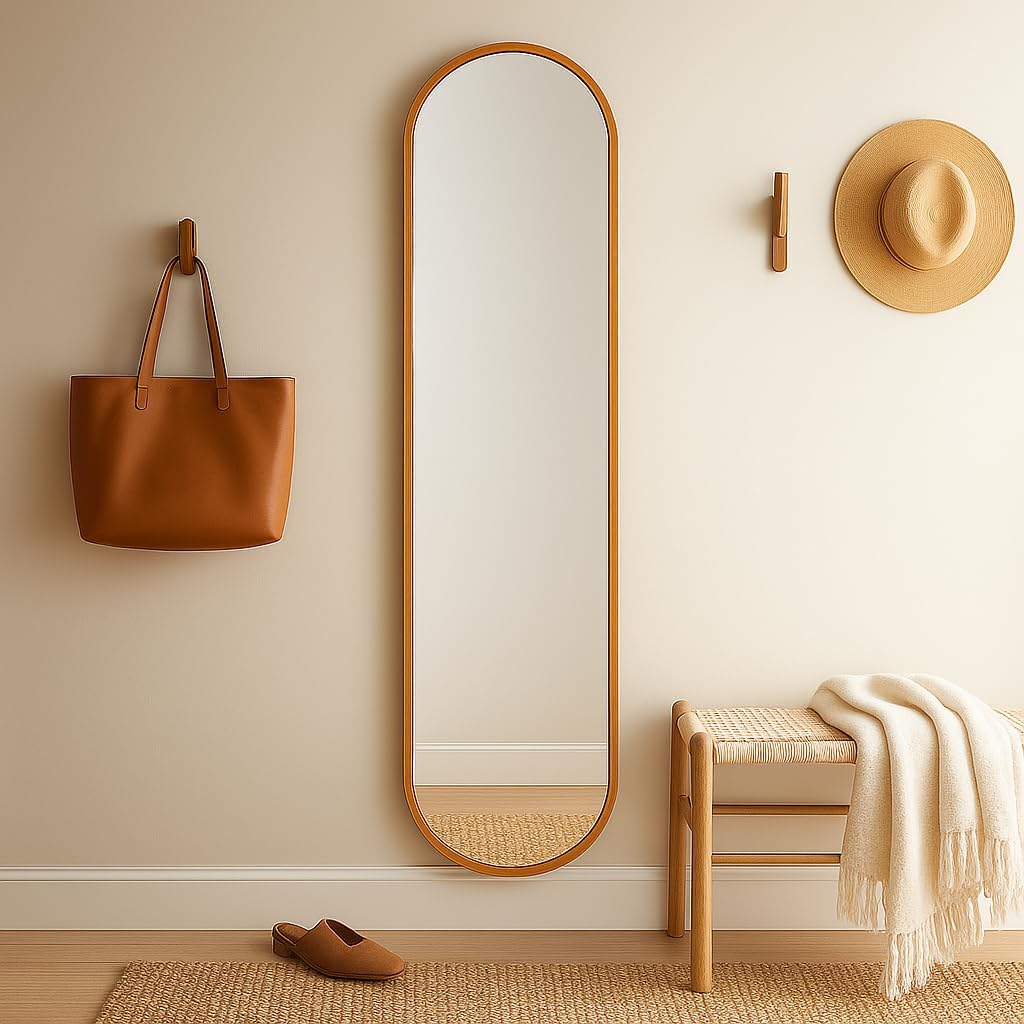 Espelho Cápsula Decoração Premium Do Tamanho Compacto ao Corpo Inteiro Design Moderno com Máxima Amplitude para Banheiro Quarto Sala Hall Camarim (Caramelo, 160x38)