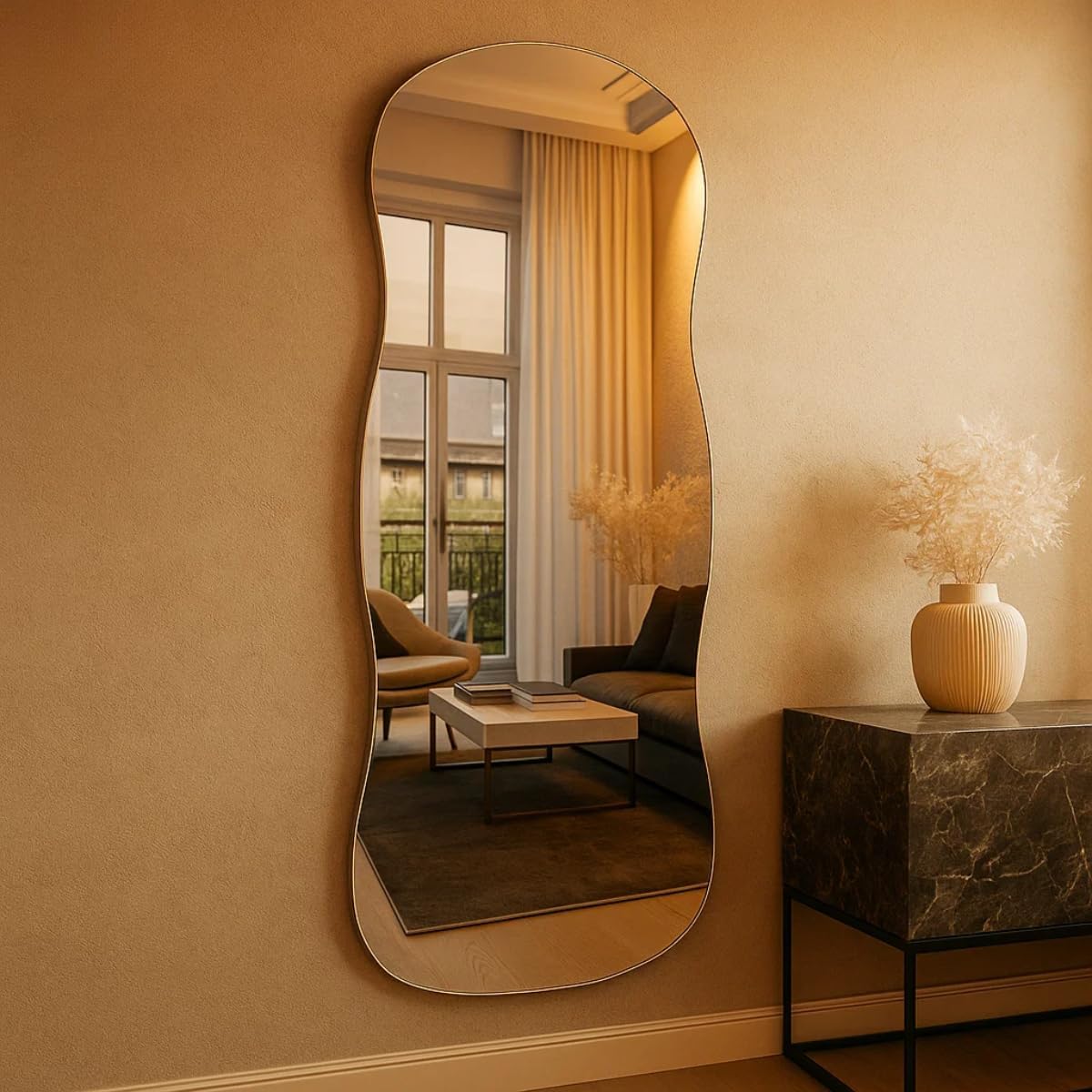 Espelho Orgânico Aura 90x40 cm – Design Moderno com Suporte