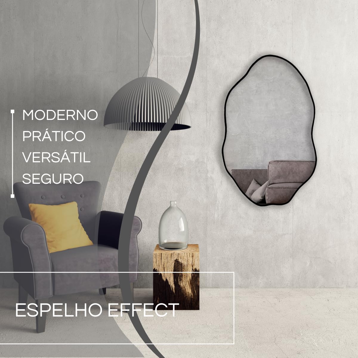 Kit 3 Espelhos Orgânicos de Luxo – Moldura em Couro Preto