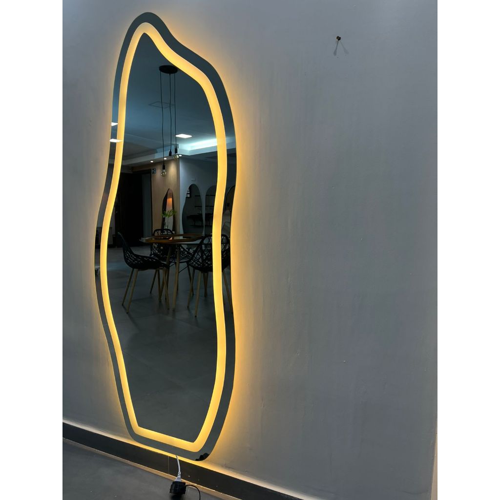 Espelho Orgânico Flame E06 150x60cm 170x70cm Com LED Jateado Branco Quente 3000k