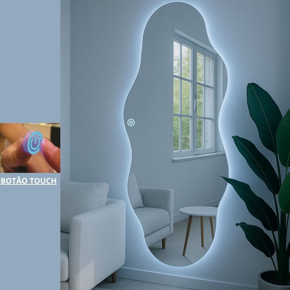 Espelho Orgânico Corpo Inteiro com LED Touch – Acompanha Fonte