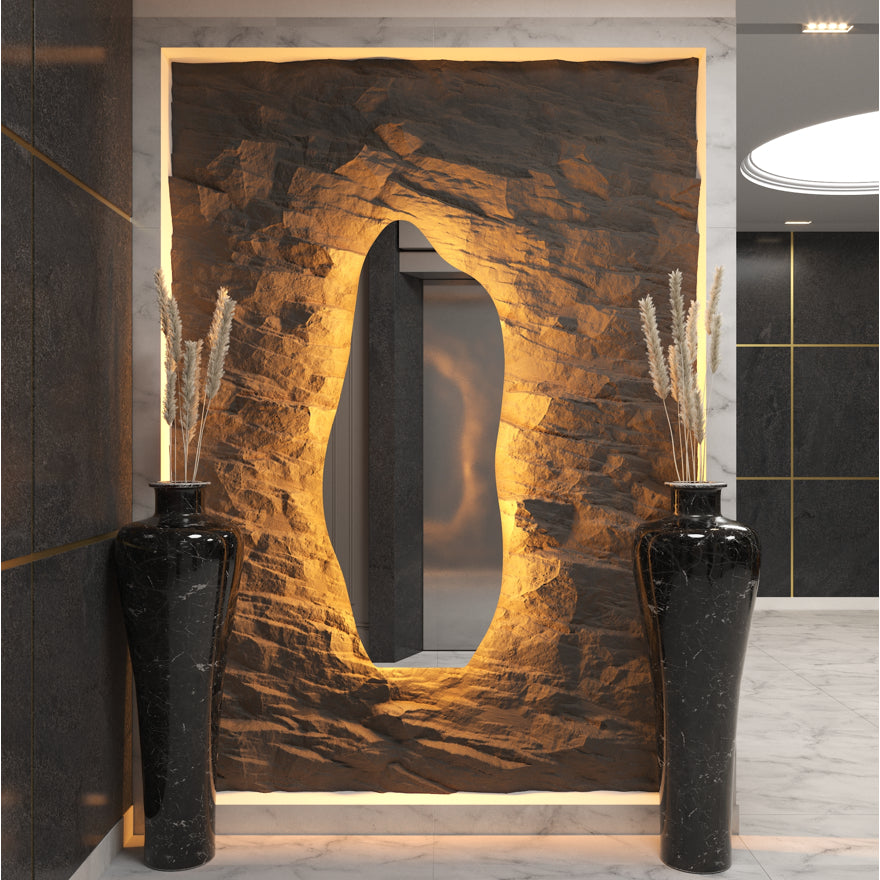 Espelho Orgânico Oval com LED 100 x 50 cm – Luz Branca e Amarela