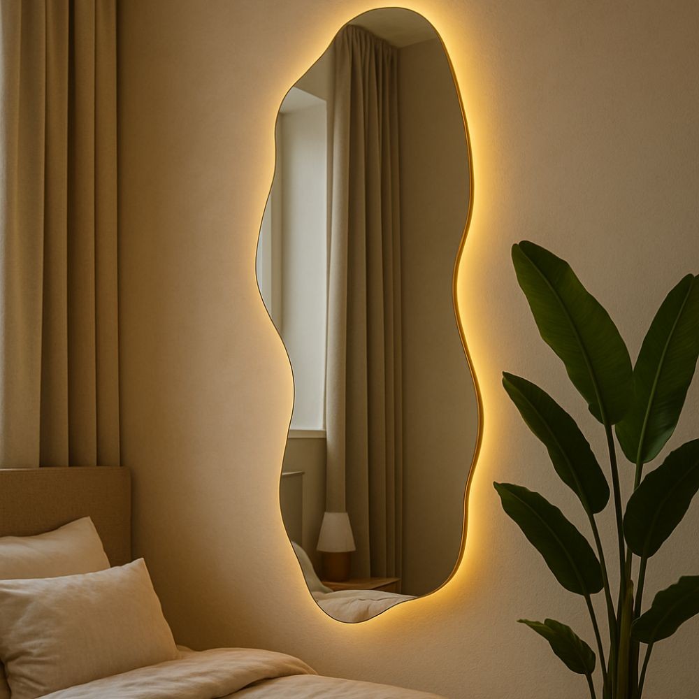 Espelho Orgânico Corpo Inteiro com LED – Ideal para Sala e Quarto